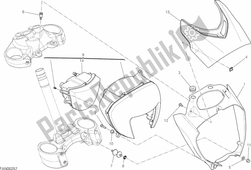 All parts for the Headlight of the Ducati Diavel FL Brasil 1200 2015
